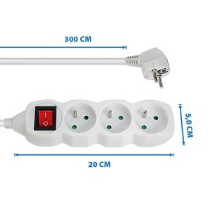 ESPERANZA - AGD, LATARKI Przedłużacz listwa zasilająca 3 gniazdka z włącznikiem 3m biała ELK211W