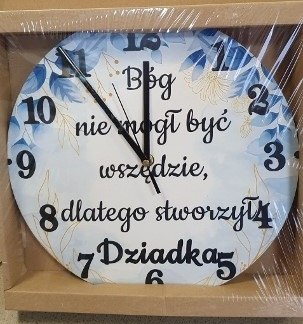 RUMIN-obrazy Zegar ścienny 30cm BÓG NIE MÓGŁ BYĆ WSZĘDZIE DLATEGO STWORZYŁ DZIADKA