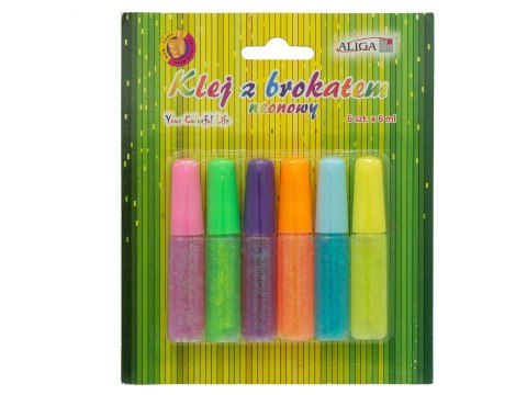 ALIGA Klej z brokatem 6szt. NEON 6ml | GG-706