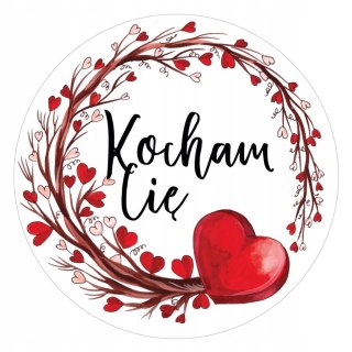 NAKLEJKI Naklejki walentynkowe SERCA KOCHAM CIĘ fi55 12szt