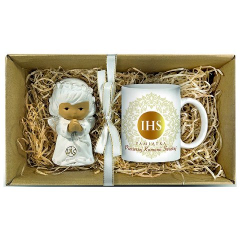 CARGO-anioły Komplet w pudełku kubek 330ml + aniołek 12cm IHS KOMUNIA ŚW
